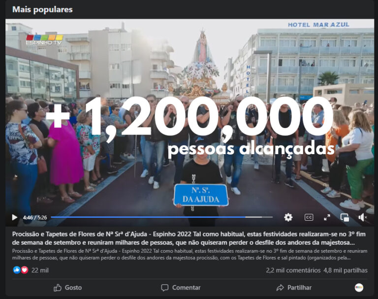 Video da Procissão de Nª Srª d’ Ajuda já alcançou mais de 1 milhão de pessoas no Facebook da EspinhoTV